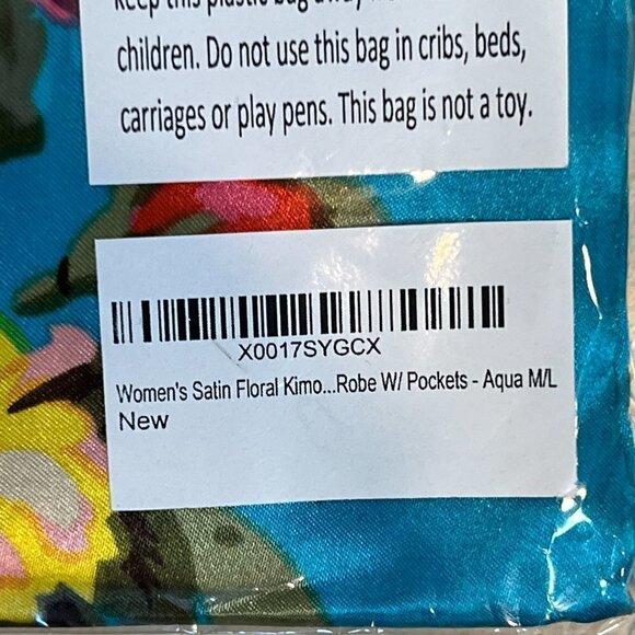 Floral Satin Robe Blue Pink Pockets Short Medium - Picture 5 of 6